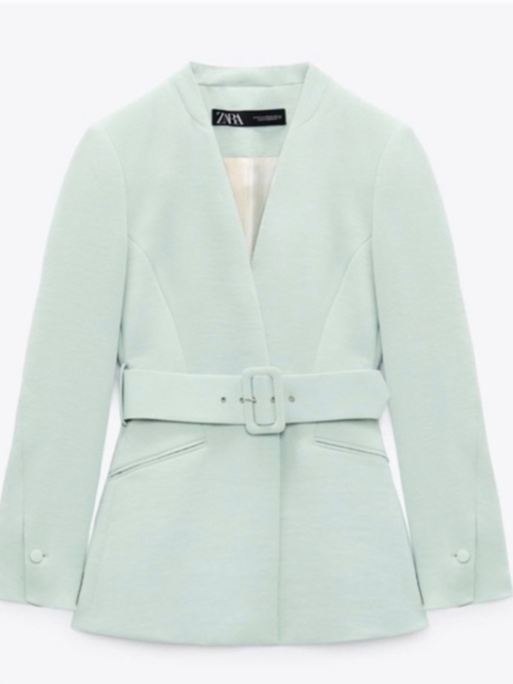Zara Lapelless Mint Green Belted Blazer Blogger’s Favorite Size S MSRP $128 - Picture 8 of 11